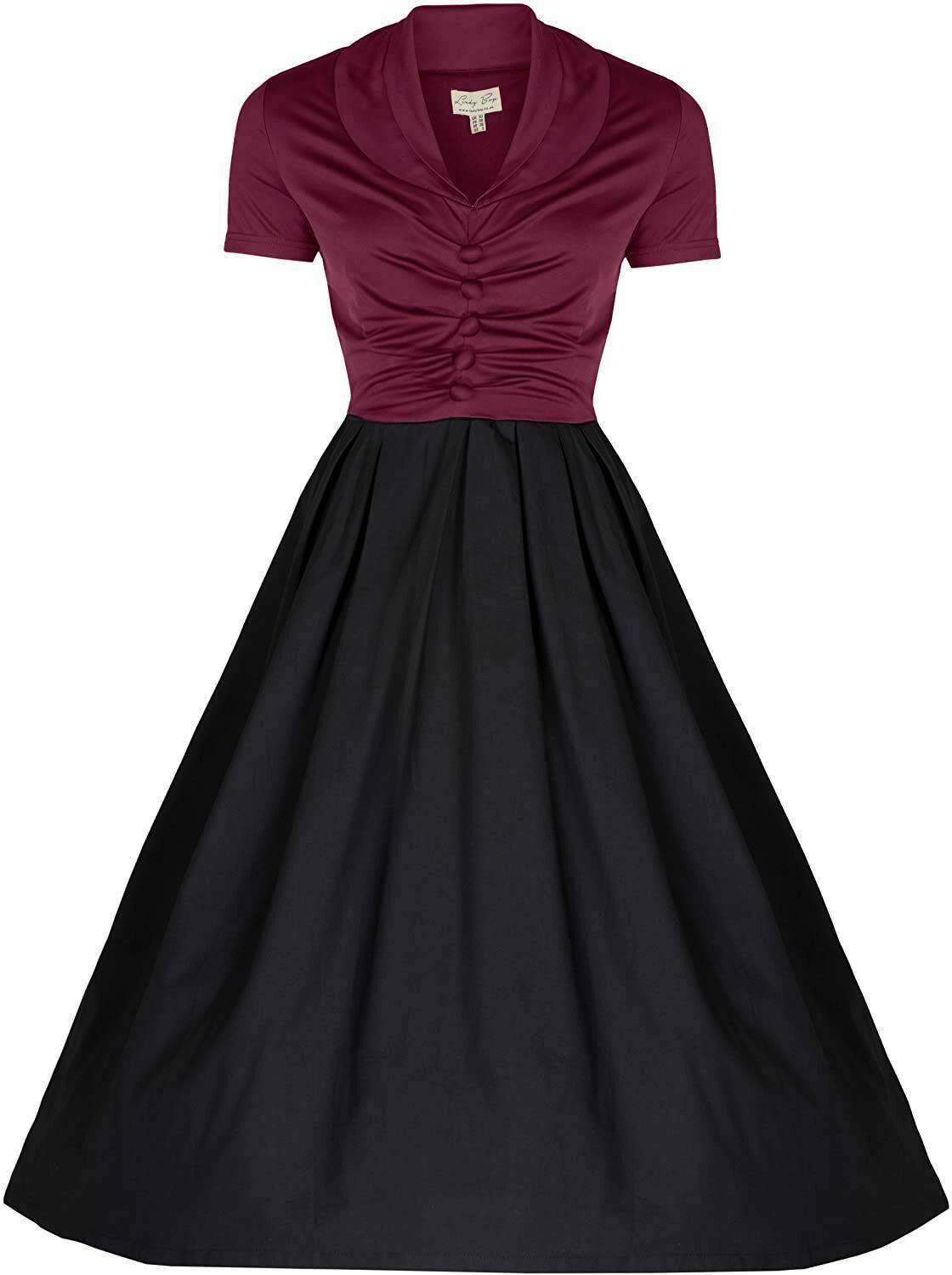 Lindy Bop 'Elsa Burgundy' Classy Vintage 1950's Rockabilly Swing Jive Shirt Dress - HerSecretCloset.co.uk