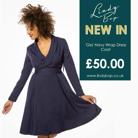 Lindy Bop Gia Navy Wrap Dress Coat - HerSecretCloset.co.uk