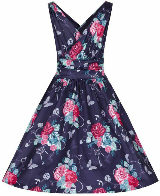 Lindy Bop Harper Charming Purple Rockabilly Fit & Flare Dress - HerSecretCloset.co.uk