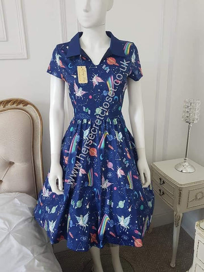 Lindy Bop Helena Space Unicorn - Unique RARE Swing Dress - HerSecretCloset.co.uk