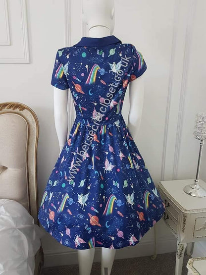 Lindy Bop Helena Space Unicorn - Unique RARE Swing Dress - HerSecretCloset.co.uk