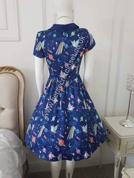 Lindy Bop Helena Space Unicorn - Unique RARE Swing Dress - HerSecretCloset.co.uk