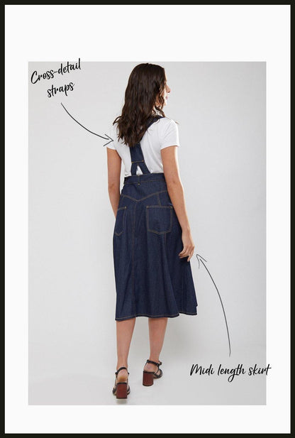 Lindy Bop Damaris Indigo Denim Pinafore Dungaree Dress Skirt - HerSecretCloset.co.uk