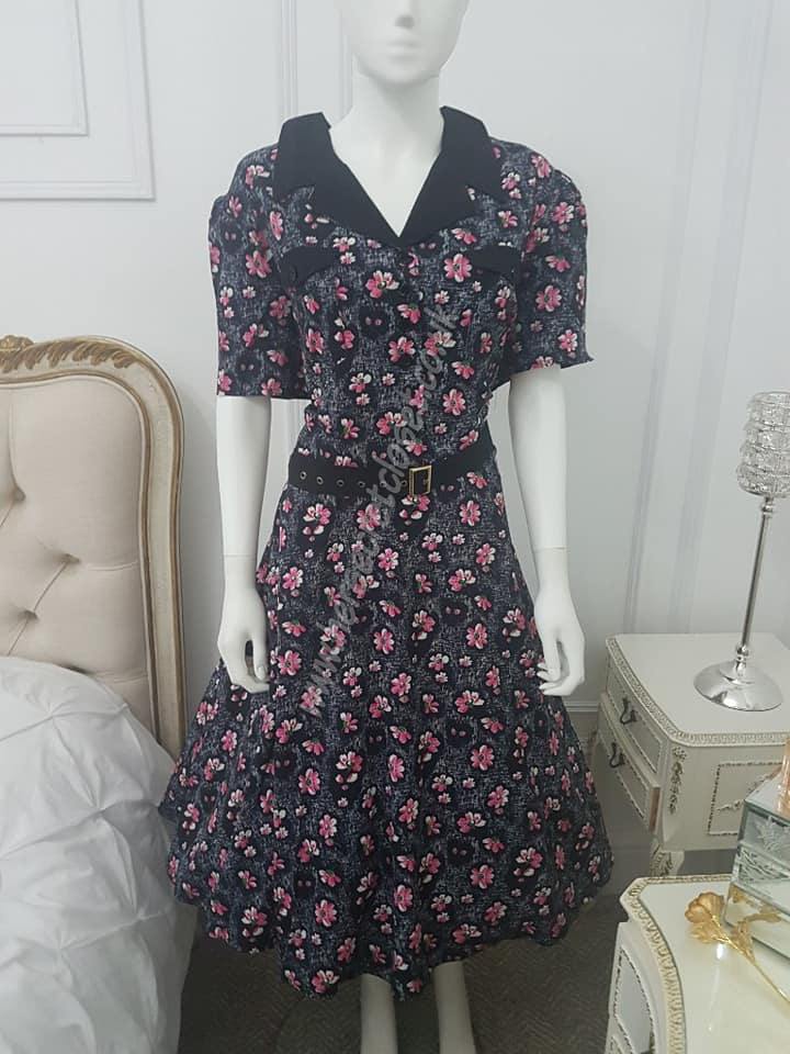 Lindy Bop Lilith Ink Floral Vintage Swing Dress - HerSecretCloset.co.uk