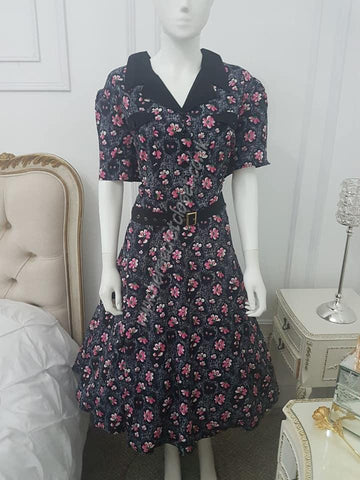 Lindy Bop Lilith Ink Floral Vintage Swing Dress - HerSecretCloset.co.uk