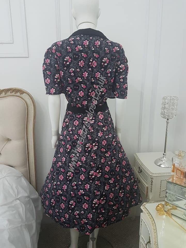Lindy Bop Lilith Ink Floral Vintage Swing Dress - HerSecretCloset.co.uk