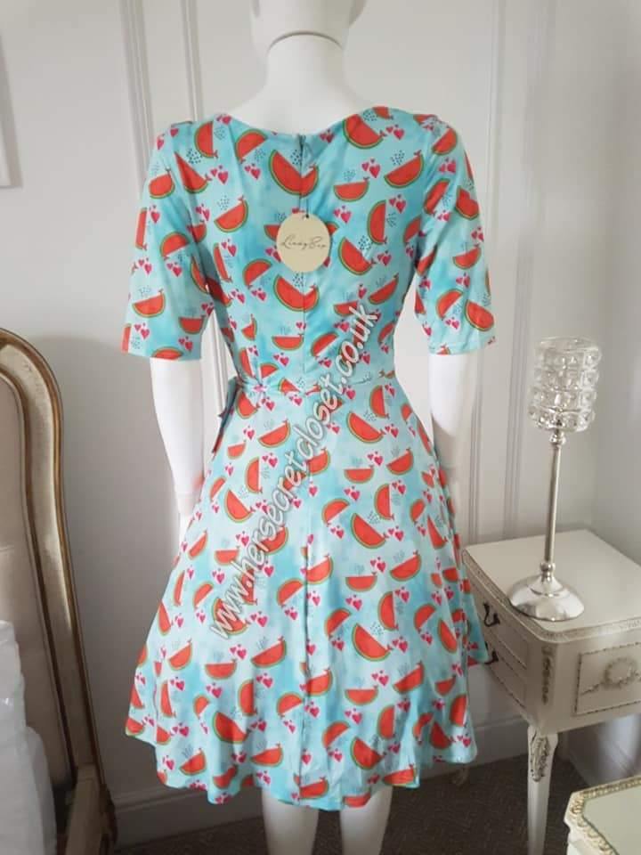 Lindy Bop Anita Blue Watermelon Whales Wrap Dress - HerSecretCloset.co.uk