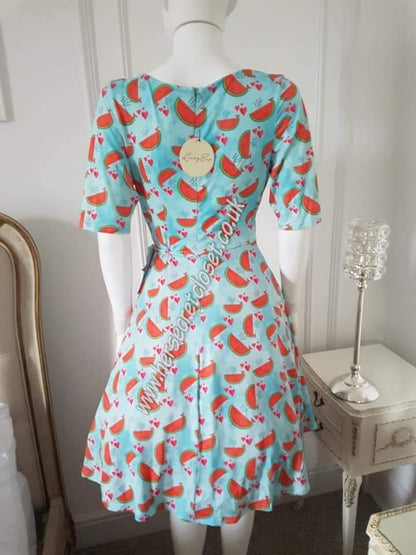 Lindy Bop Anita Blue Watermelon Whales Wrap Dress - HerSecretCloset.co.uk