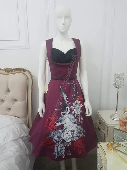 Ophelia Floral Stag Print Swing Dress - HerSecretCloset.co.uk