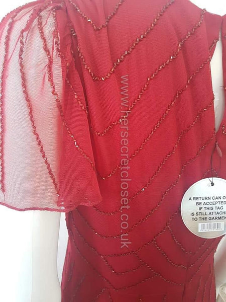 Rochelle Scarlet Beaded Evening Dress From Lindy Bop's Premium "Silver Collection" - HerSecretCloset.co.uk