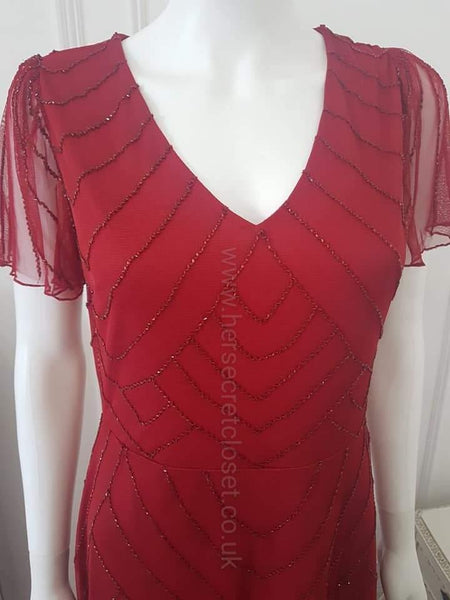 Rochelle Scarlet Beaded Evening Dress From Lindy Bop's Premium "Silver Collection" - HerSecretCloset.co.uk