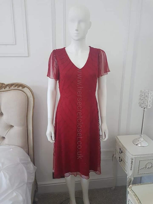 Rochelle Scarlet Beaded Evening Dress From Lindy Bop's Premium "Silver Collection" - HerSecretCloset.co.uk