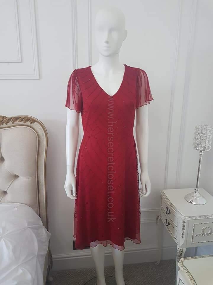 Rochelle Scarlet Beaded Evening Dress From Lindy Bop's Premium "Silver Collection" - HerSecretCloset.co.uk