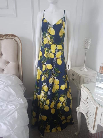 Lindy Bop Ruby Navy Lemons Maxi Dress - HerSecretCloset.co.uk