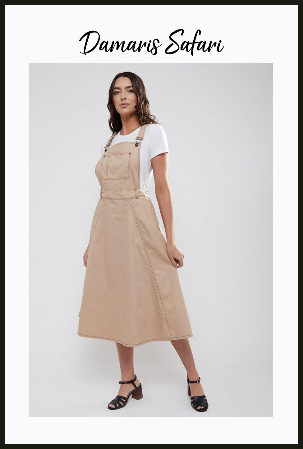 Lindy Bop Damaris Safari Pinafore Dungaree Dress Midi Skirt - HerSecretCloset.co.uk