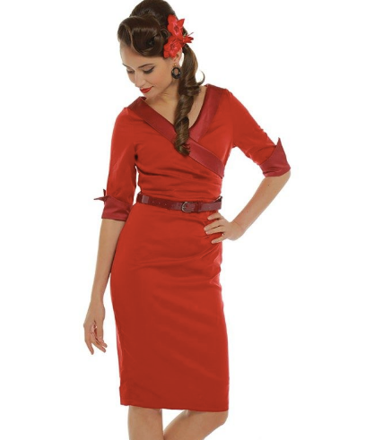 Lindy Bop Evadine Red Front Wrap Wiggle Dress by Lindy Bop - HerSecretCloset.co.uk