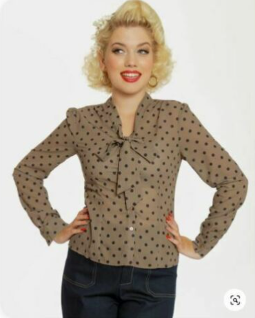 Lindy Bop Fallon Mocha Black Polka Dot Blouse