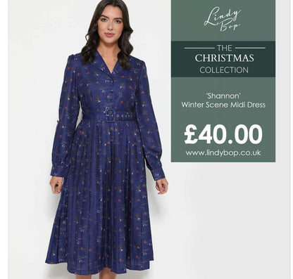 Lindy Bop Shannon Winter Scene Midi Fit and Flare Dress - HerSecretCloset.co.uk
