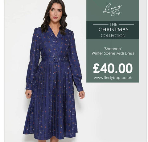 Lindy Bop Shannon Winter Scene Midi Fit and Flare Dress - HerSecretCloset.co.uk