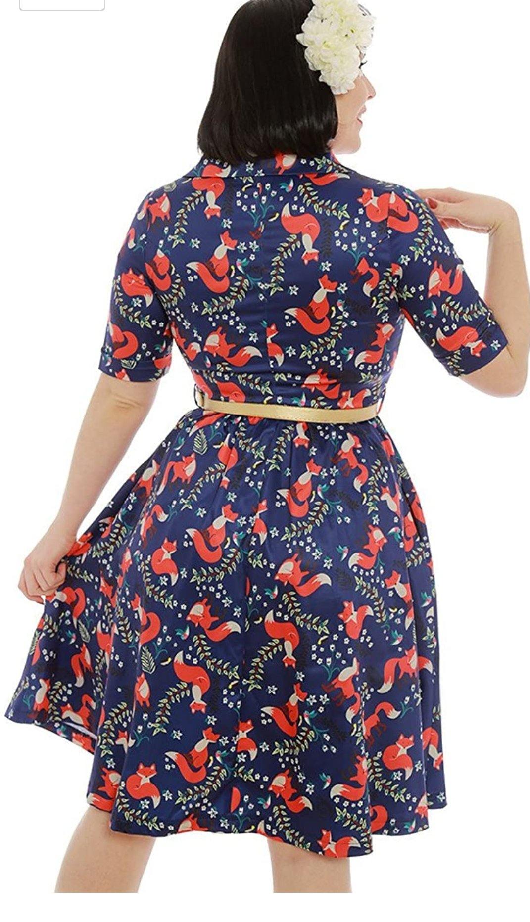 Lindy Bop Bletchley Indigo Foxprint Swing Dress - HerSecretCloset.co.uk