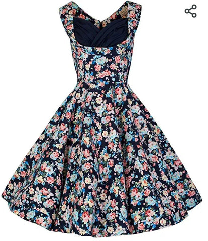 Lindy Bop 'Ophelia' Vintage 1950's Dark Blue Floral Spring Garden Party Picnic Dress - HerSecretCloset.co.uk