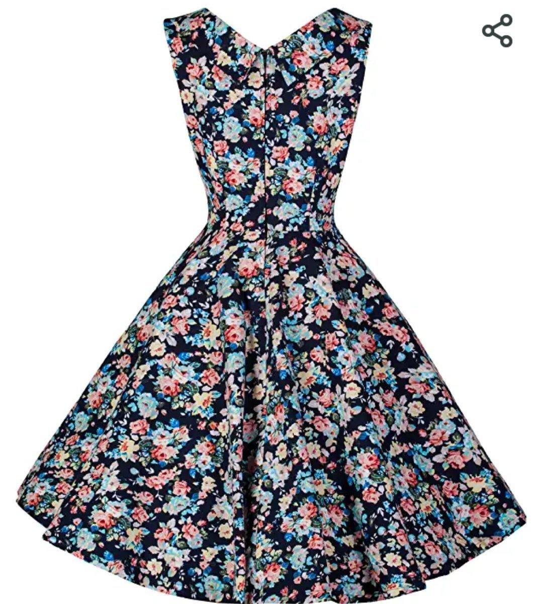 Lindy Bop 'Ophelia' Vintage 1950's Dark Blue Floral Spring Garden Party Picnic Dress - HerSecretCloset.co.uk