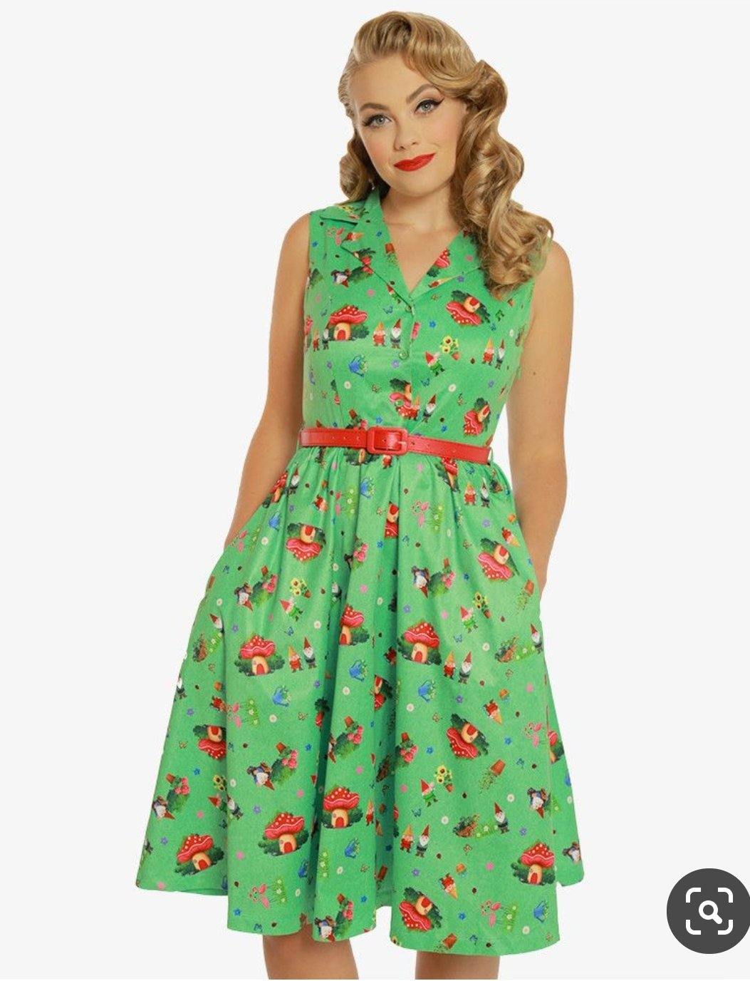 Lindy Bop 'Matilda' Green Gnome Print Shirt Dress - HerSecretCloset.co.uk