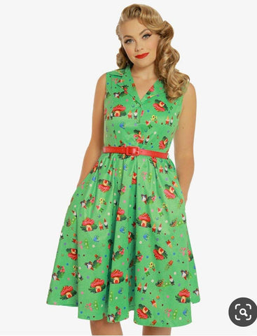 Lindy Bop 'Matilda' Green Gnome Print Shirt Dress - HerSecretCloset.co.uk