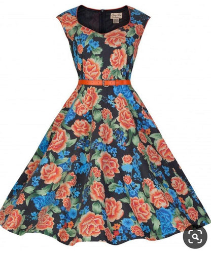Lindy Bop Yulia Vintage 1950s Classy Black Floral Dress - HerSecretCloset.co.uk