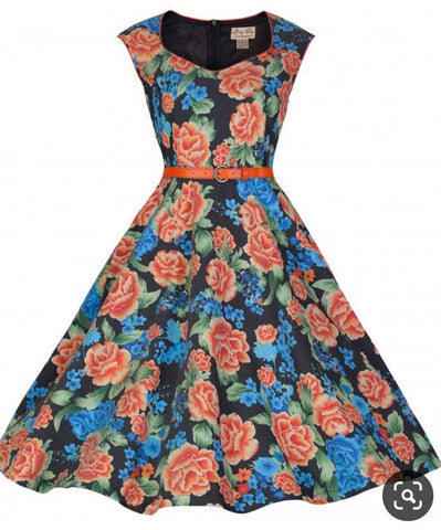 Lindy Bop Yulia Vintage 1950s Classy Black Floral Dress - HerSecretCloset.co.uk