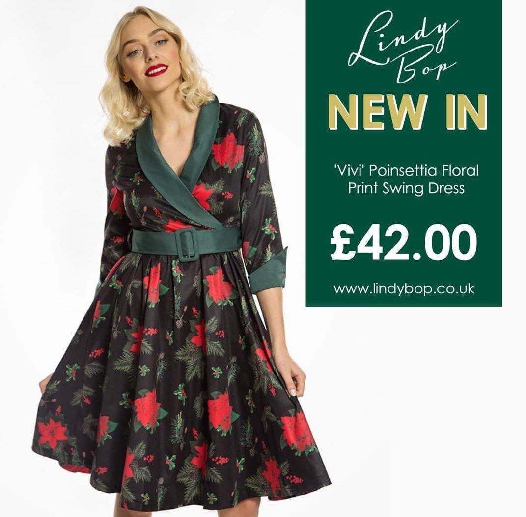 Lindy Bop Vivi Poinsettia Floral Swing Dress - HerSecretCloset.co.uk