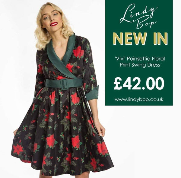 Lindy Bop Vivi Poinsettia Floral Swing Dress - HerSecretCloset.co.uk