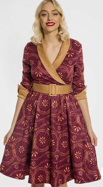 Lindy Bop Roman Wreath Print Swing Dress - HerSecretCloset.co.uk