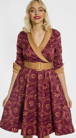 Lindy Bop Roman Wreath Print Swing Dress - HerSecretCloset.co.uk