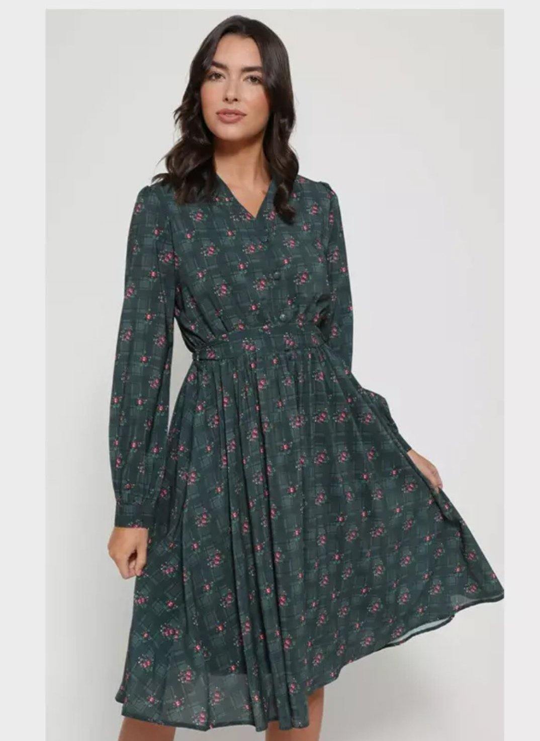 Lindy Bop Ivory Rose Plaid Check Dress - HerSecretCloset.co.uk