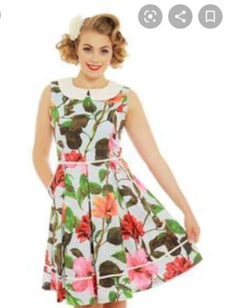 Lindy Bop Molly Sue Blue Floral Dress - HerSecretCloset.co.uk