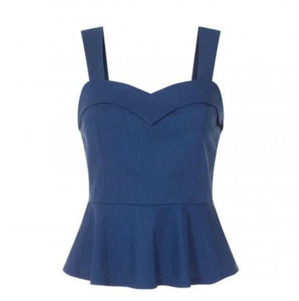 Lindy Bop Laurie Navy Peplum Top - HerSecretCloset.co.uk