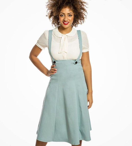 Lindy Bop Pixie Sage Pinafore Dungaree Swing Skirt Dress - HerSecretCloset.co.uk