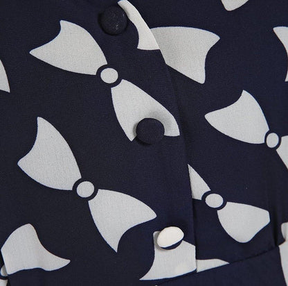 Lindy Bop Angel Bow Print Navy Blouse Classic Vintage Inspired - HerSecretCloset.co.uk