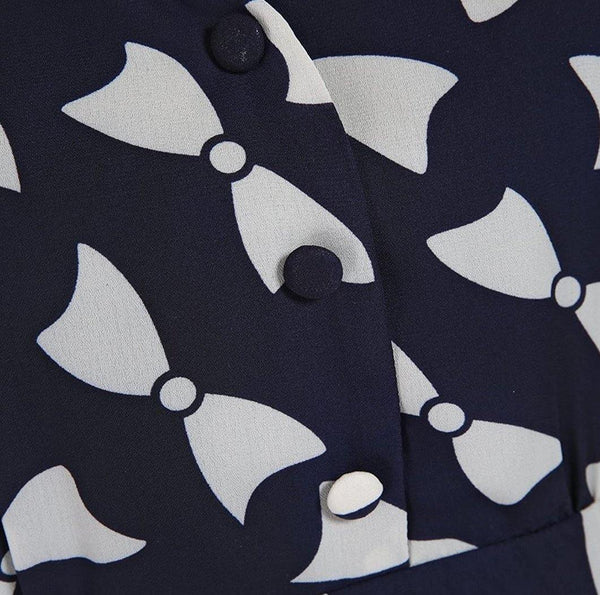 Lindy Bop Angel Bow Print Navy Blouse Classic Vintage Inspired - HerSecretCloset.co.uk