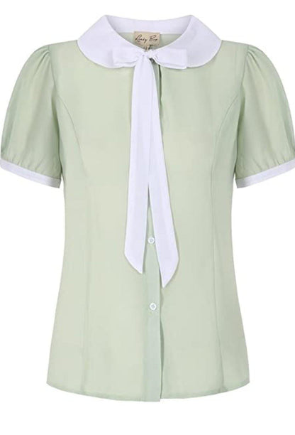 Lindy Bop Damson Eau De Nil Green Vintage Inspired Blouse - HerSecretCloset.co.uk