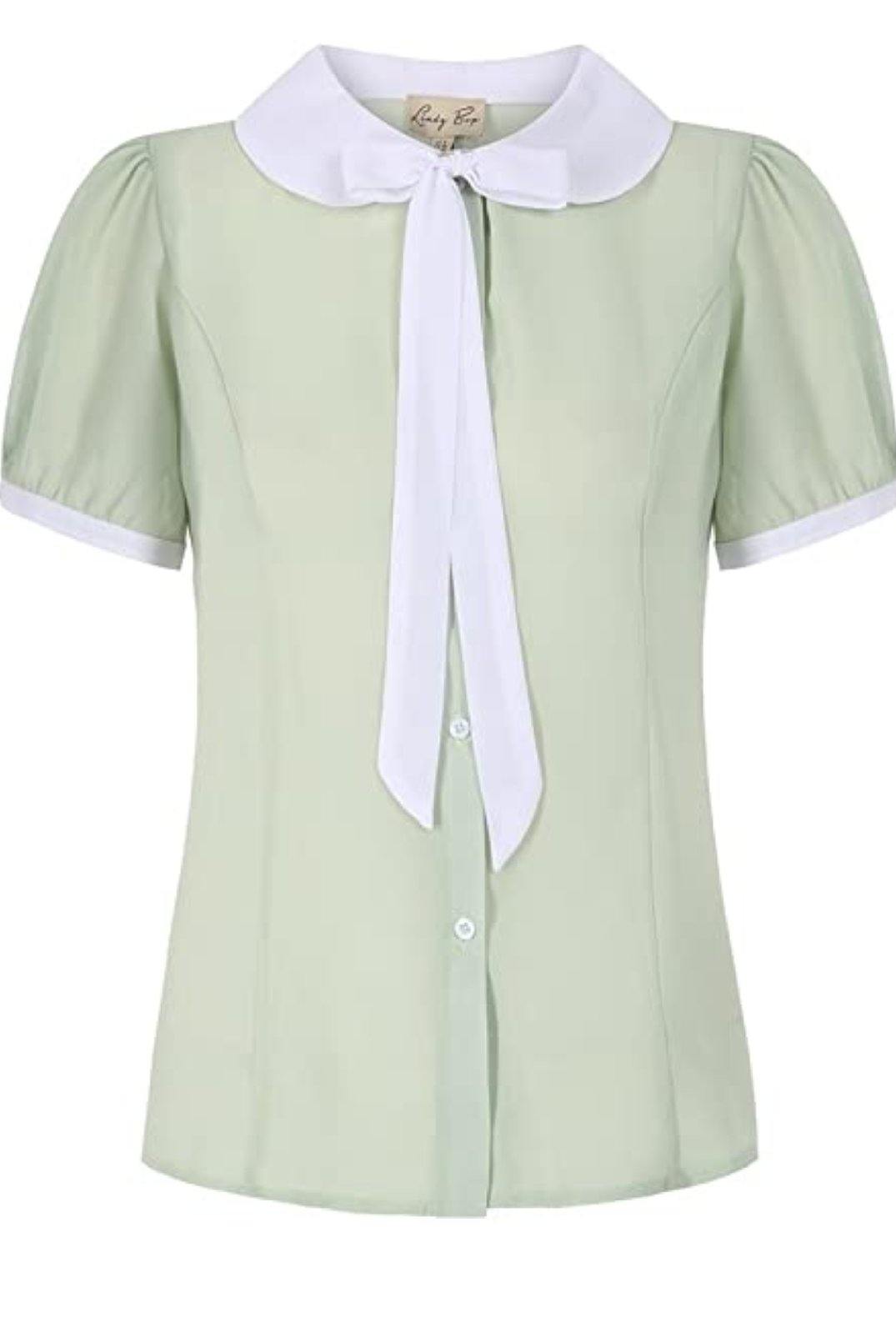 Lindy Bop Damson Eau De Nil Green Vintage Inspired Blouse - HerSecretCloset.co.uk