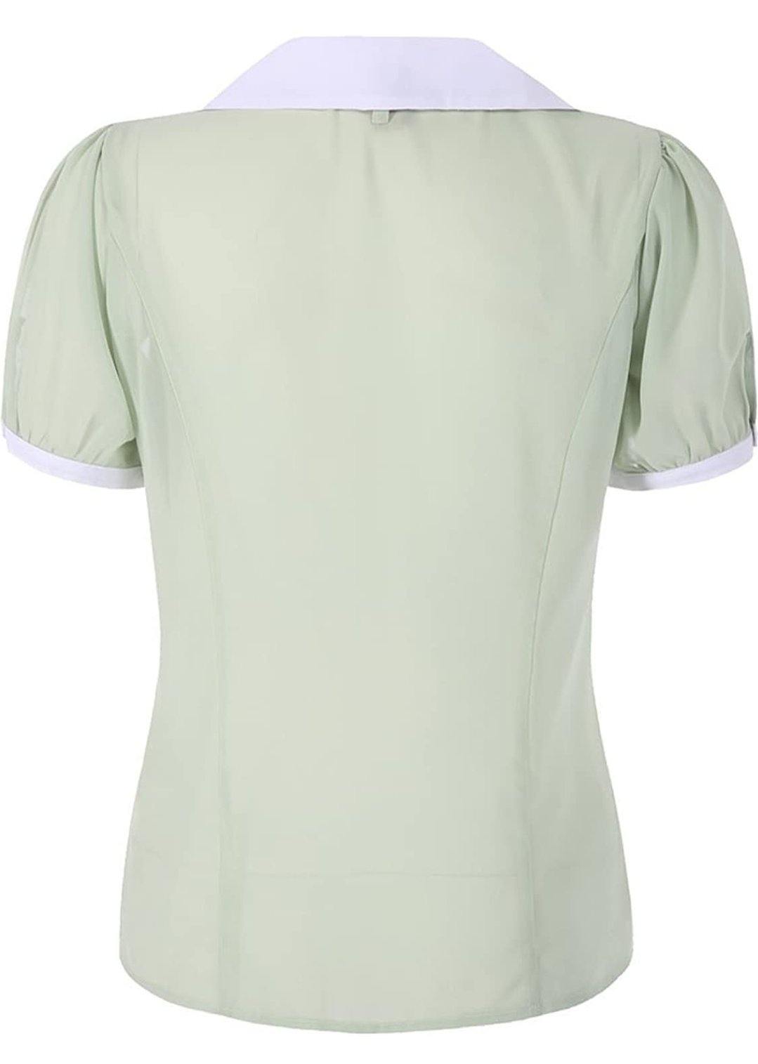 Lindy Bop Damson Eau De Nil Green Vintage Inspired Blouse - HerSecretCloset.co.uk
