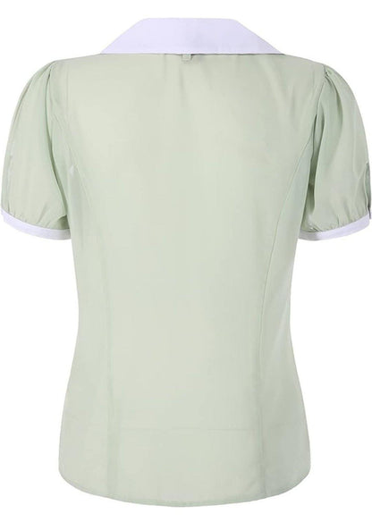 Lindy Bop Damson Eau De Nil Green Vintage Inspired Blouse - HerSecretCloset.co.uk