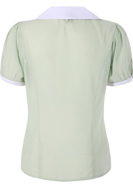 Lindy Bop Damson Eau De Nil Green Vintage Inspired Blouse - HerSecretCloset.co.uk