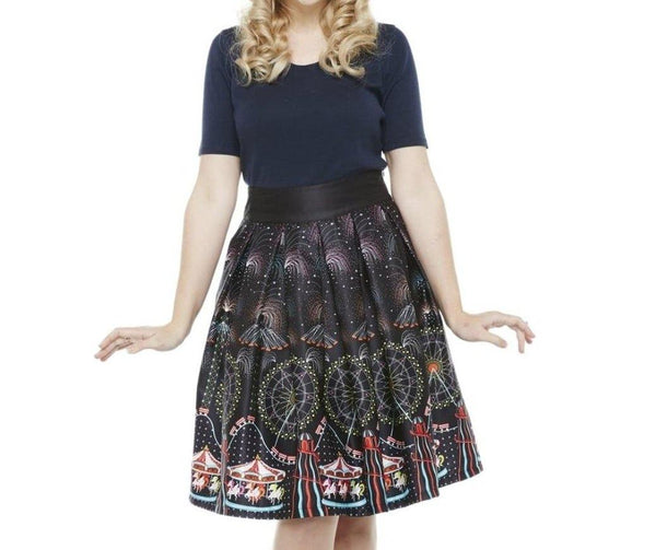 Lindy Bop Tipping Fireworks Carousel Black Multi Skirt - HerSecretCloset.co.uk