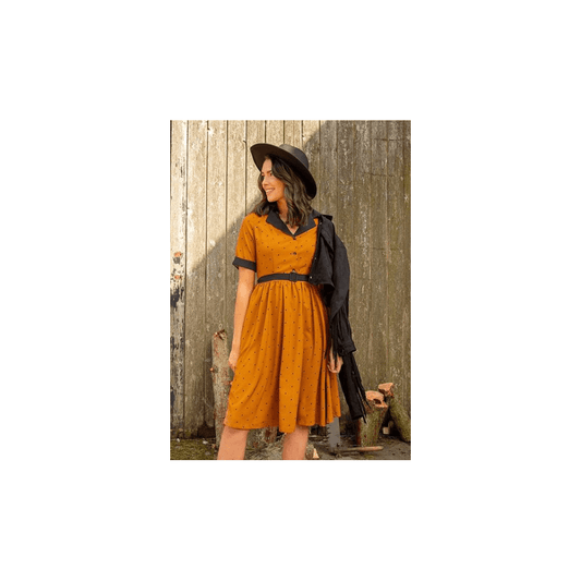 Lindy Bop Bletchley Mustard Polka Dot Vintage Style Shirt Dress