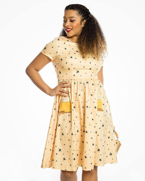 Lindy Bop Brittany Yellow Bee Swing Dress - HerSecretCloset.co.uk