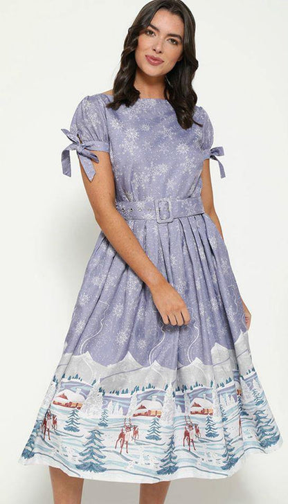 Lindy Bop Quality Carissa Snow Scene Christmas Midi Dress - HerSecretCloset.co.uk