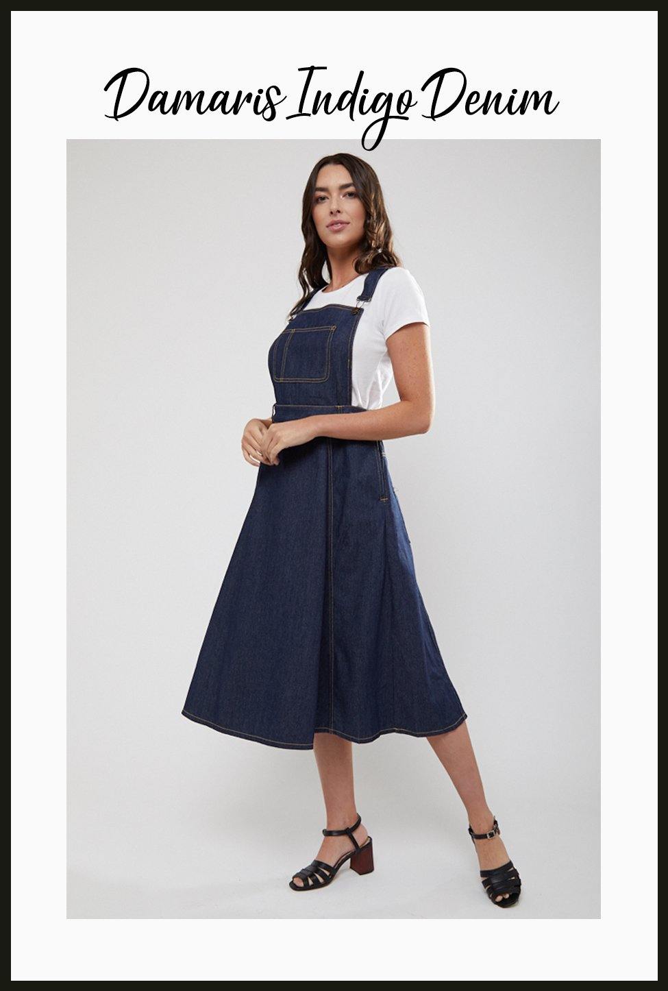 Lindy Bop Damaris Indigo Denim Pinafore Dungaree Dress Skirt - HerSecretCloset.co.uk